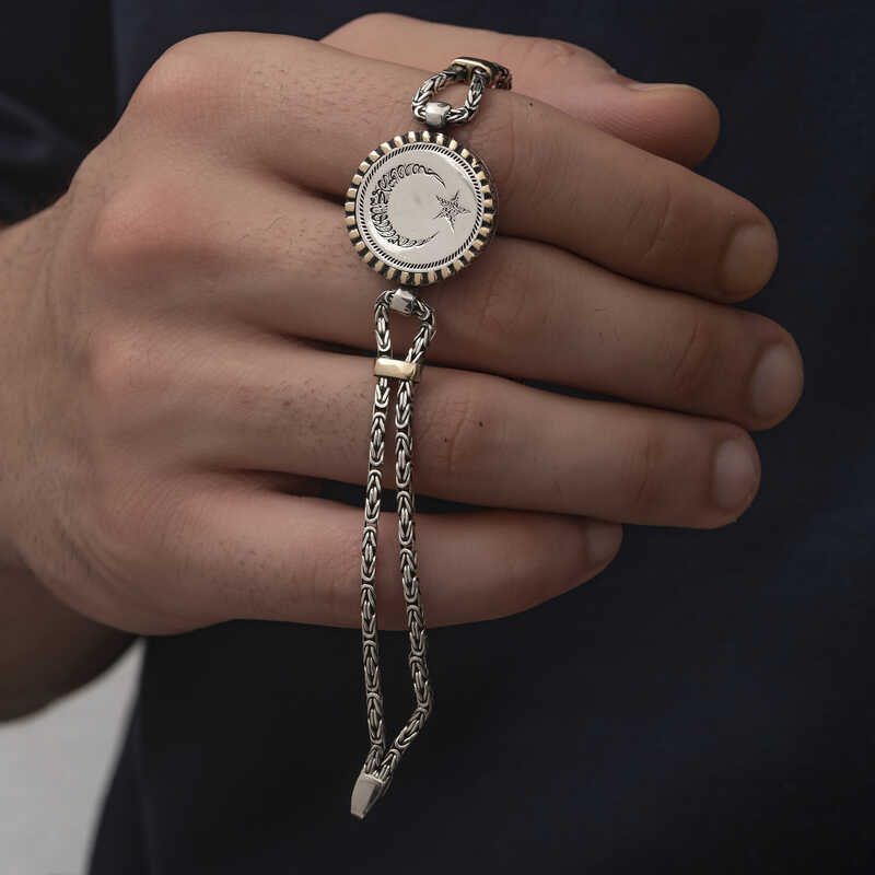 Silver Crescent Star Men’s Bracelet