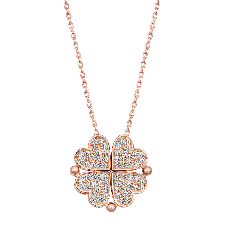 Silver Rose Heart Openable Clover Women’s Necklace
