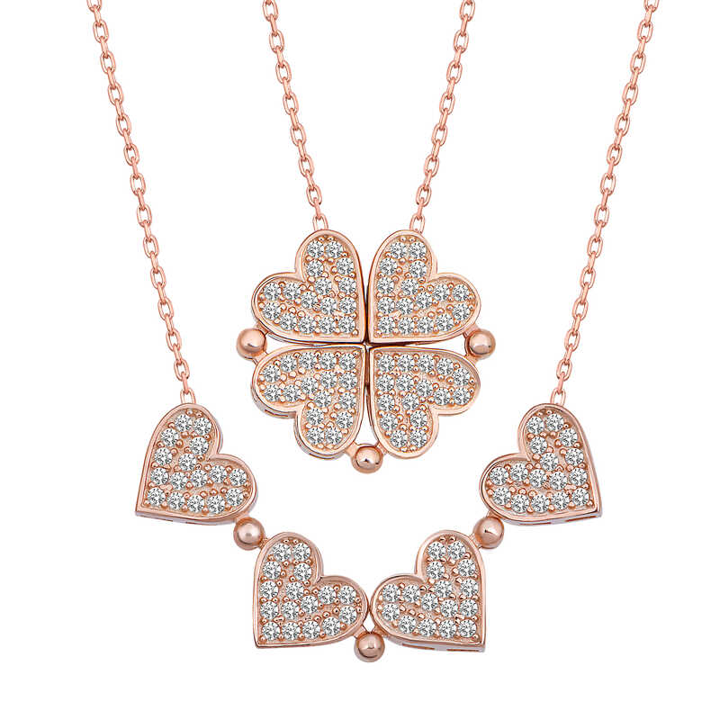 Silver Rose Heart Openable Clover Women’s Necklace