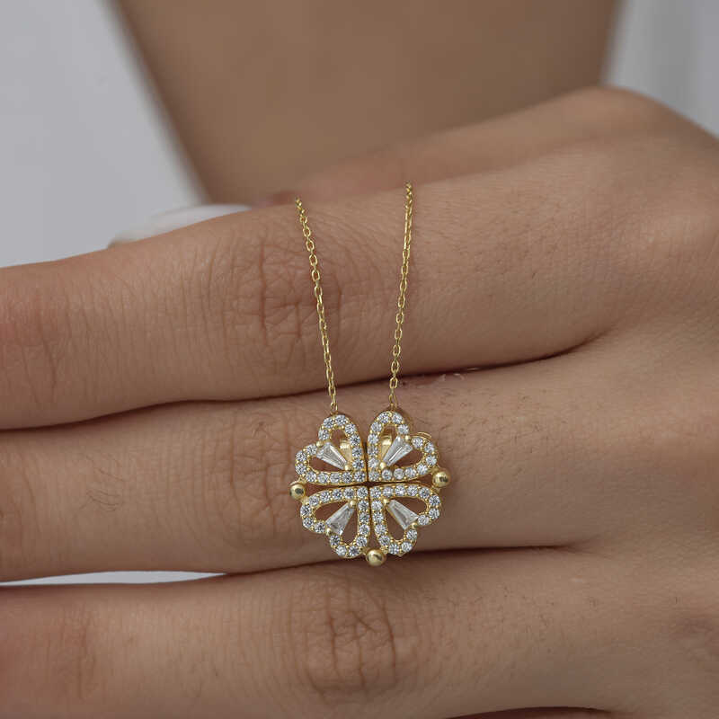 Silver Gold Heart Openable Clover Women’s Necklace