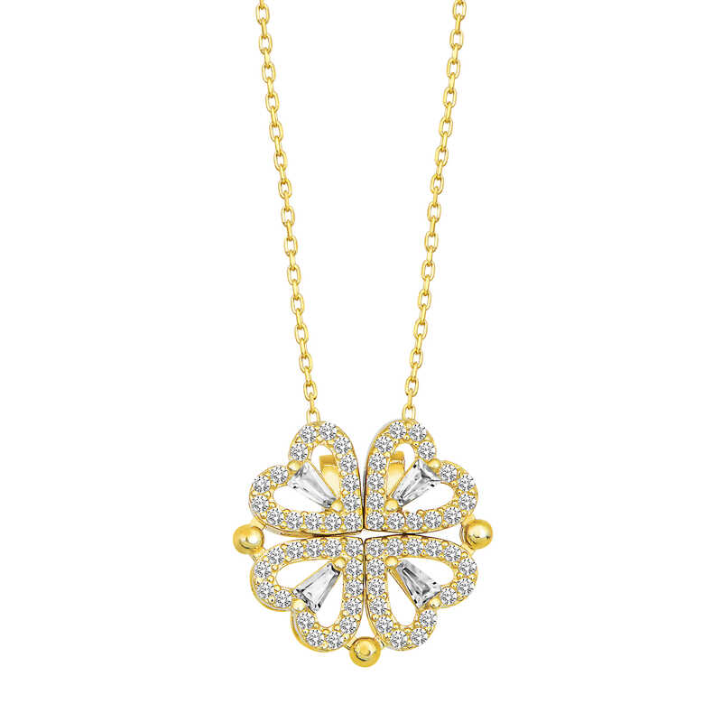 Silver Gold Heart Openable Clover Women’s Necklace