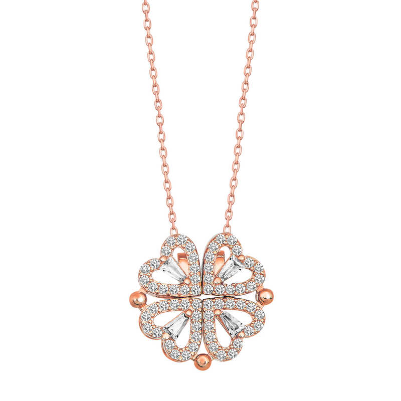 Silver Rose Heart Openable Clover Women’s Necklace