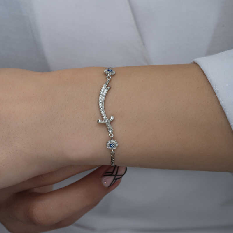 Silver Evil Eye Zulfiqar Sword Women’s Bracelet