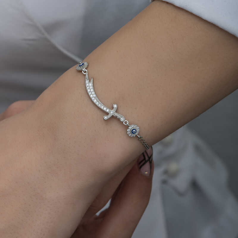 Silver Evil Eye Zulfiqar Sword Women’s Bracelet