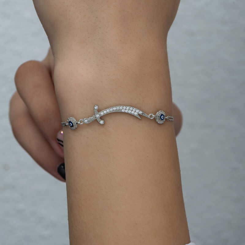 Silver Evil Eye Zulfiqar Sword Women’s Bracelet
