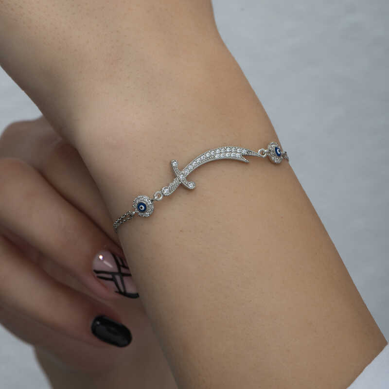 Silver Evil Eye Zulfiqar Sword Women’s Bracelet