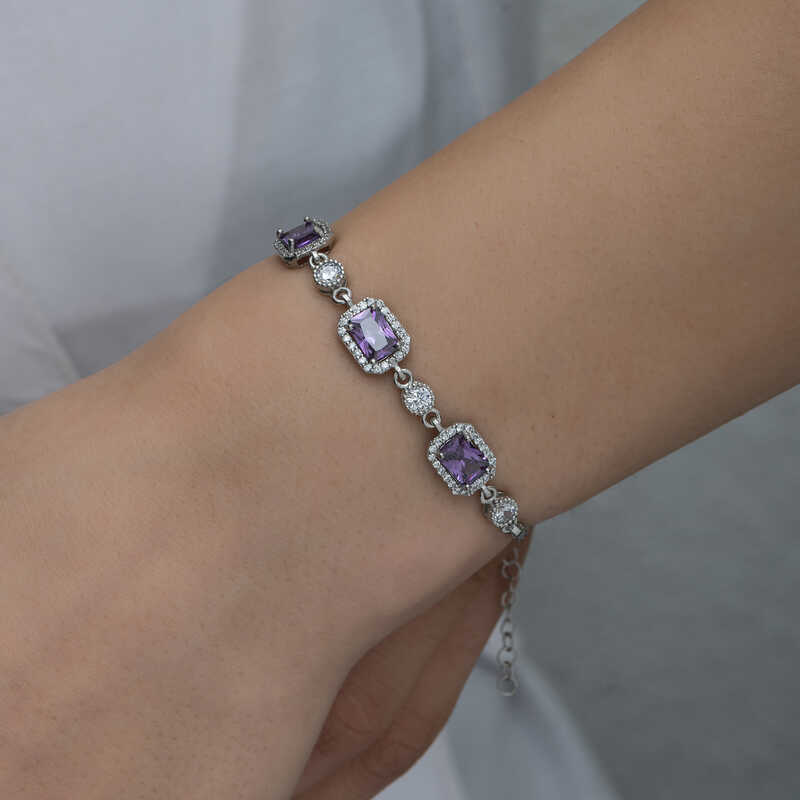 Silver Baguette Purple Stone Women’s Bracelet