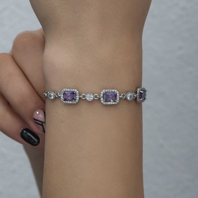 Silver Baguette Purple Stone Women’s Bracelet