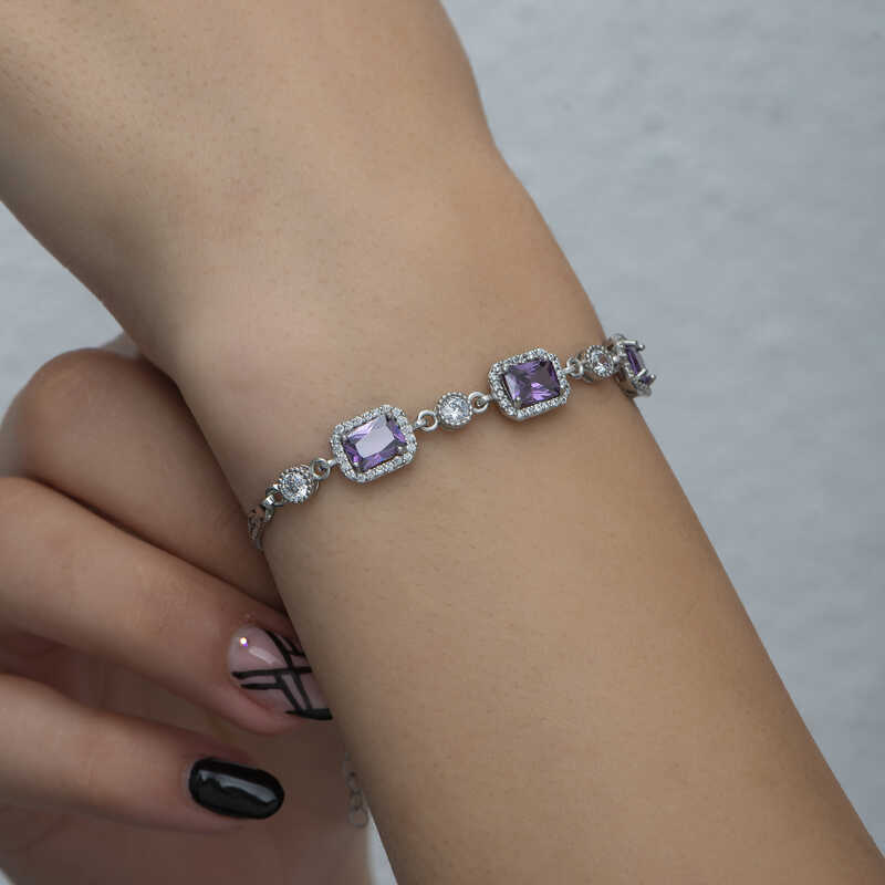 Silver Baguette Purple Stone Women’s Bracelet