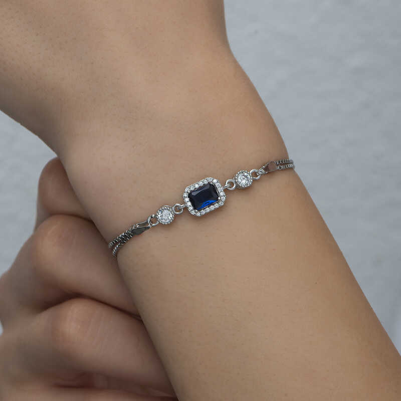 Silver Baguette Blue Stone Women’s Bracelet