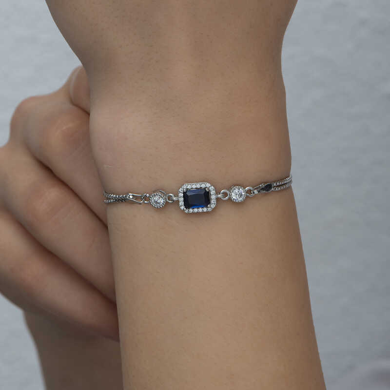 Silver Baguette Blue Stone Women’s Bracelet