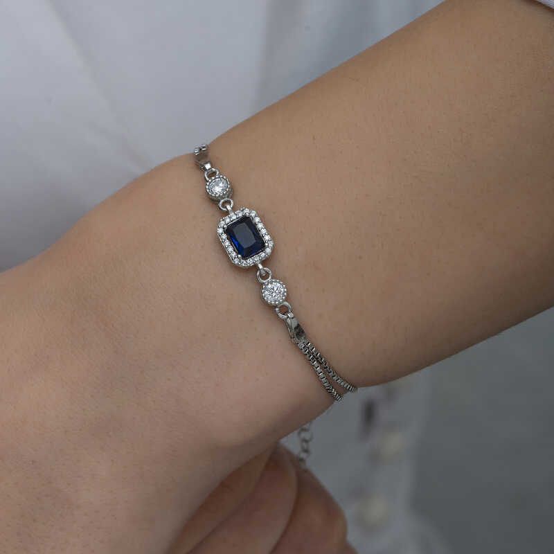 Silver Baguette Blue Stone Women’s Bracelet