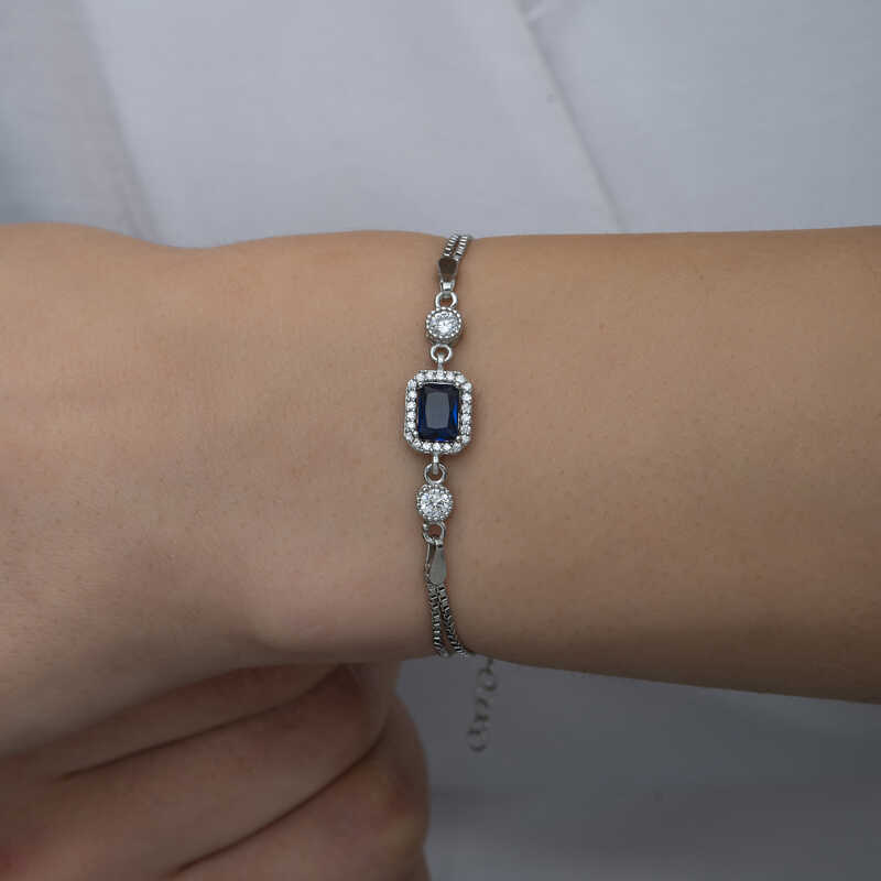 Silver Baguette Blue Stone Women’s Bracelet
