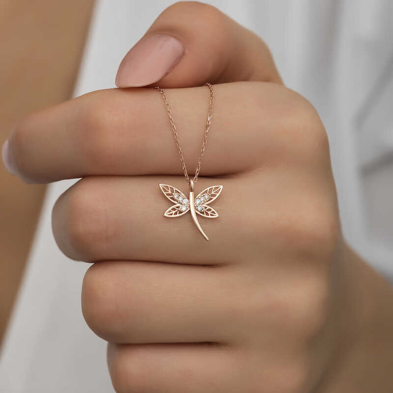 Silver Rose Dragonfly Women’s Necklace