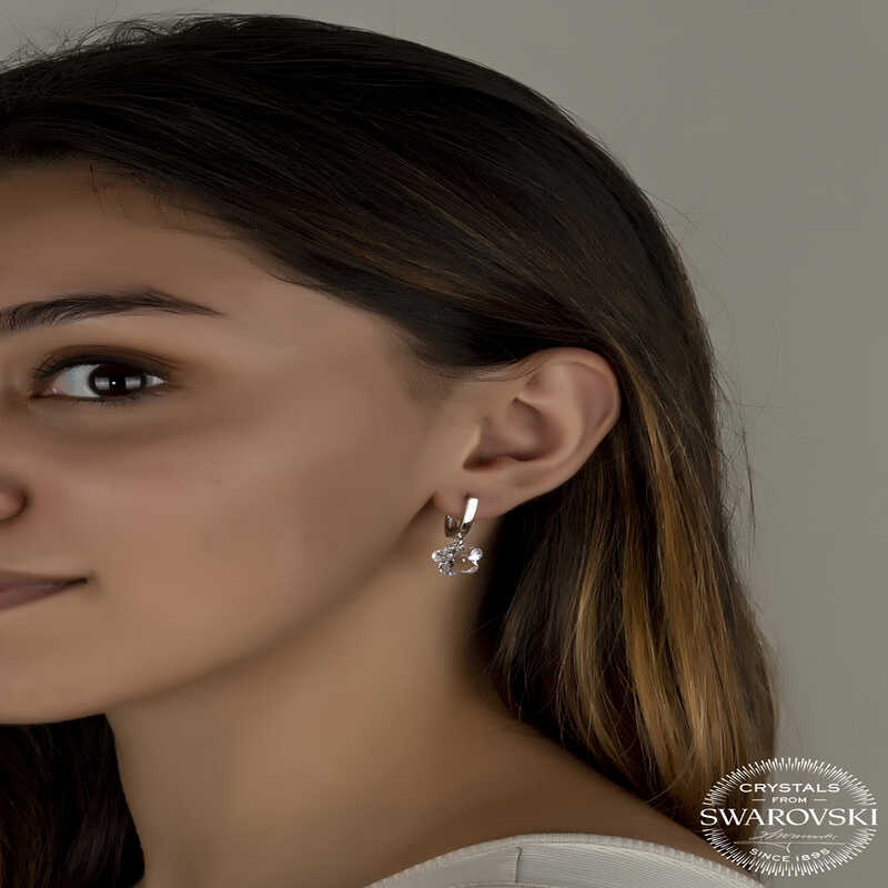 Swarovski Crystal Stone Silver White Daisy Dangle Women’s Earrings