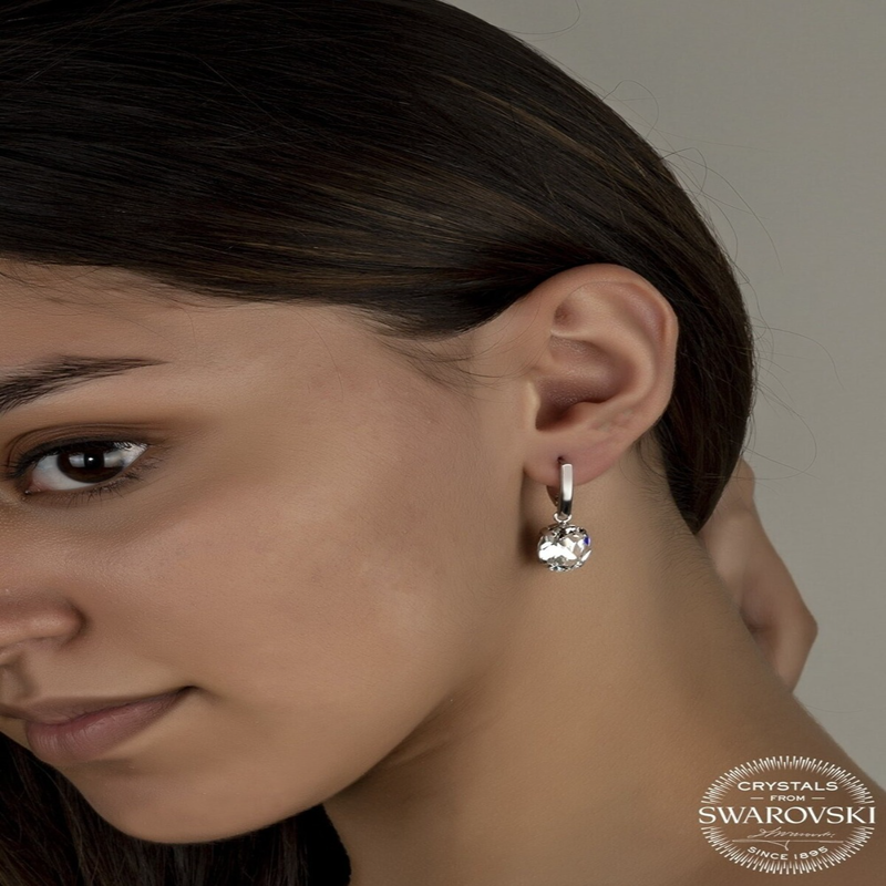 Swarovski Crystal Stone Silver White Oval Dangle Women’s Earrings