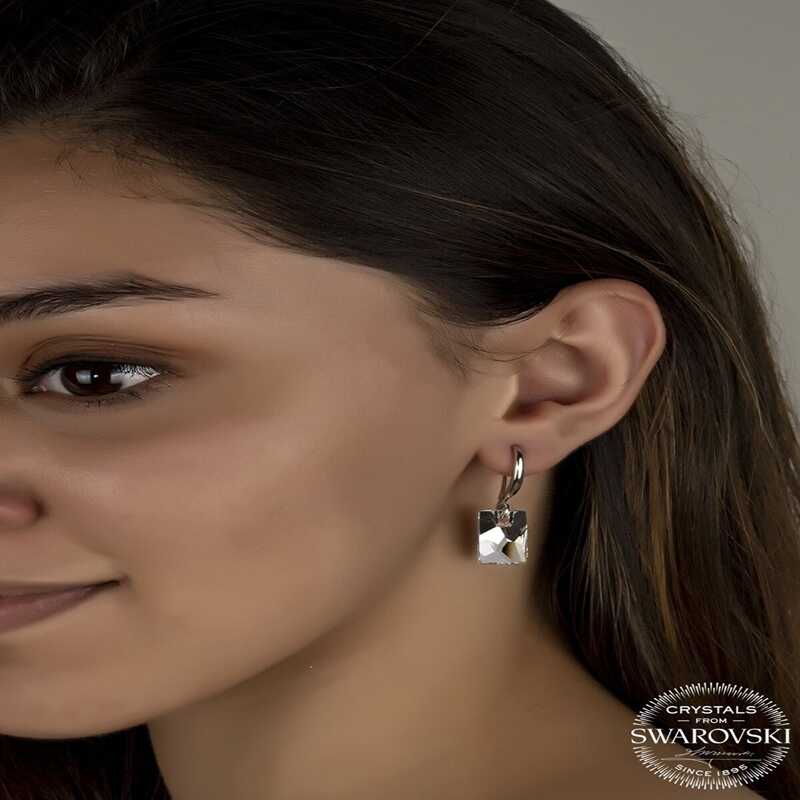 Swarovski Crystal Stone Silver White Baguette Dangle Women’s Earrings