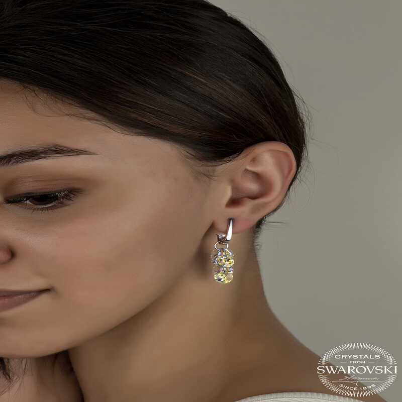 Swarovski Crystal Stone Silver Pendant Stud Earrings for Women