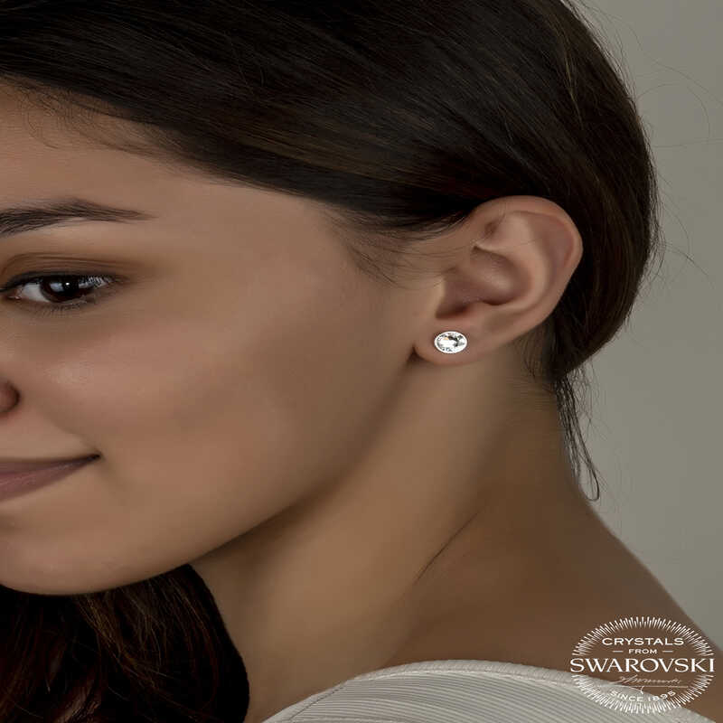 Swarovski Crystal Stone Silver Stud Women’s Earrings