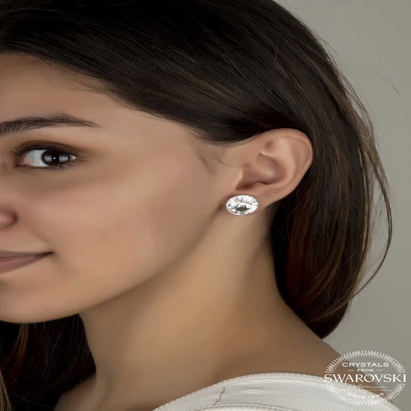 Swarovski Crystal Stone Silver Stud Women’s Earrings