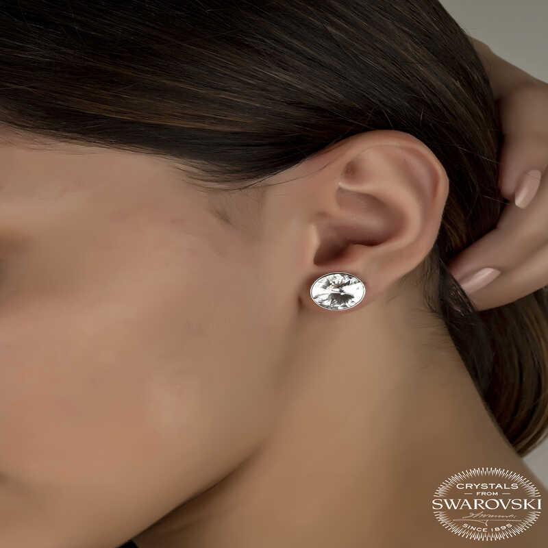 Swarovski Crystal Stone Silver Stud Women’s Earrings