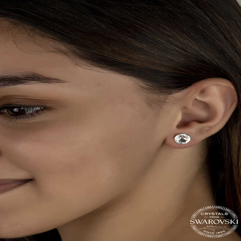 Swarovski Crystal Stone Silver Stud Women’s Earrings