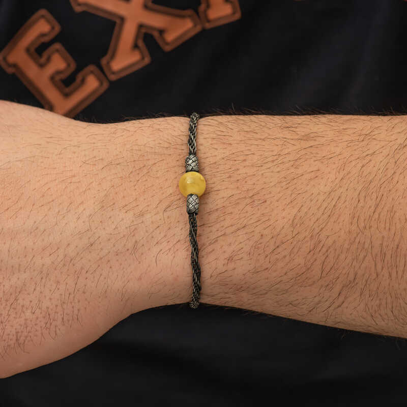 Silver Drop Amber Kazaziye Knit Bracelet