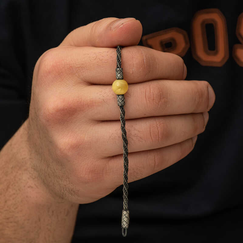 Silver Drop Amber Kazaziye Knit Bracelet