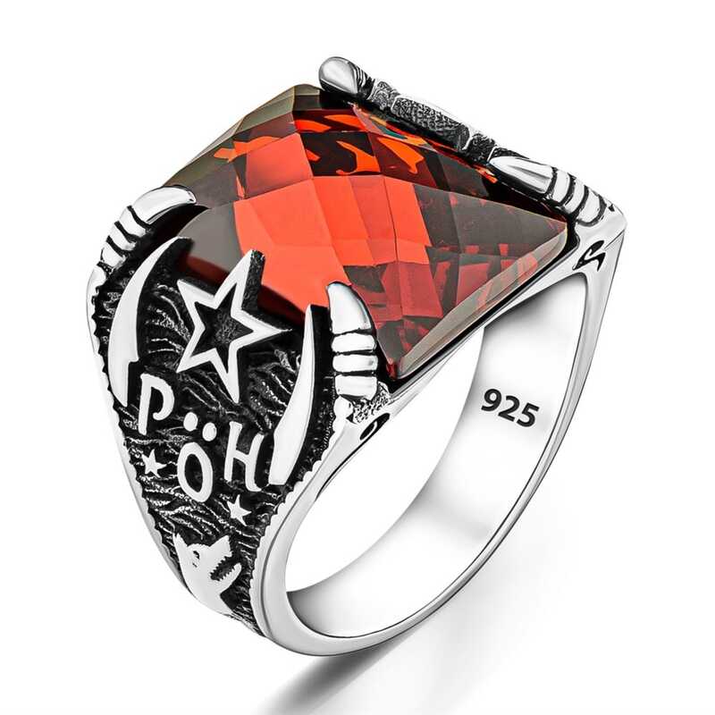 Silver Police Special Operations Red Stone Men’s Ring