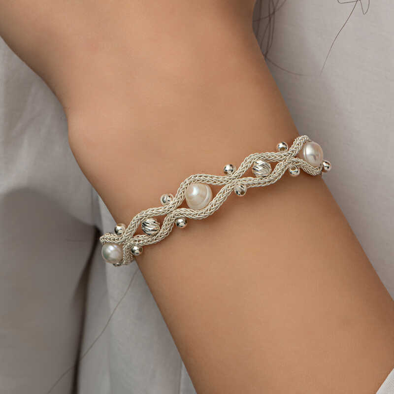 Silver Pearl Kazaziye Knit Bracelet