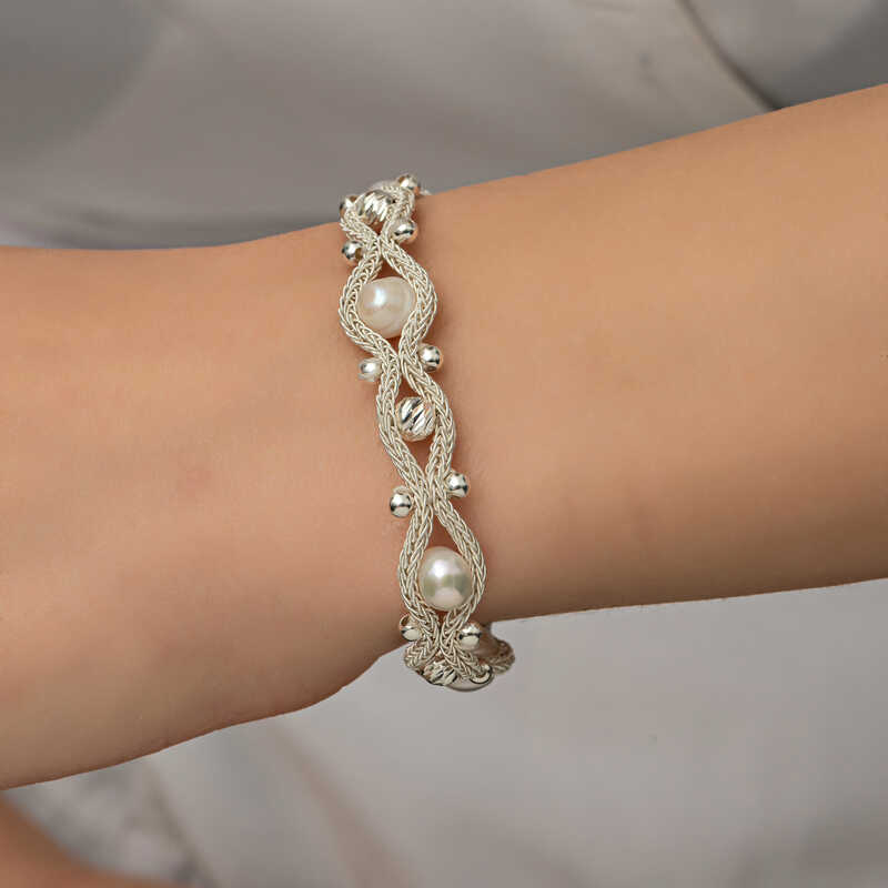 Silver Pearl Kazaziye Knit Bracelet