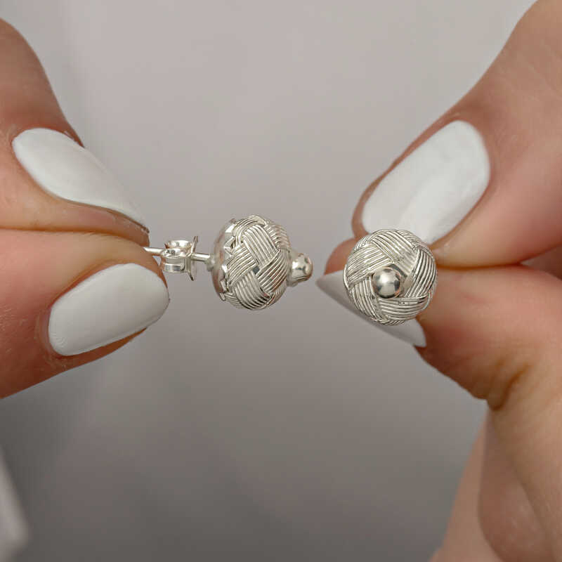 Silver Kazaziye Knitted Stud Earrings