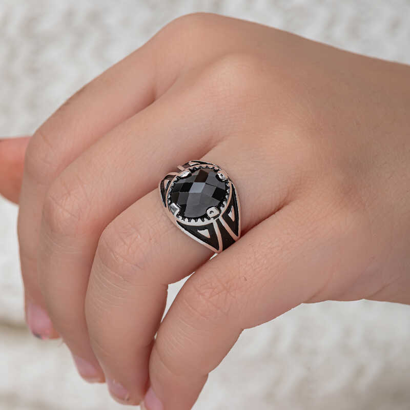 Silver Black Zircon Stone Children’s Men’s Ring