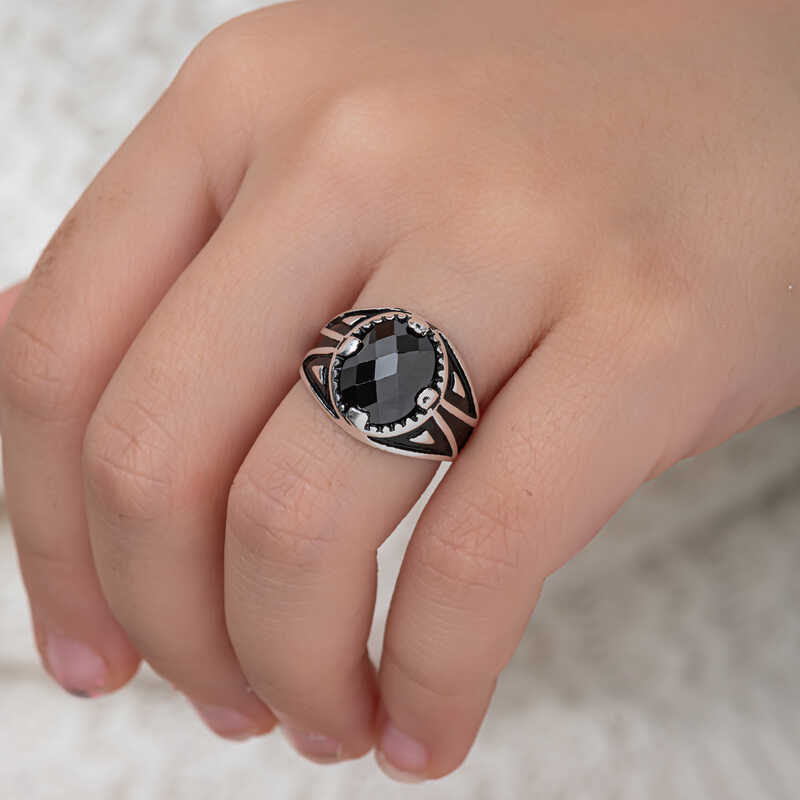 Silver Black Zircon Stone Children’s Men’s Ring