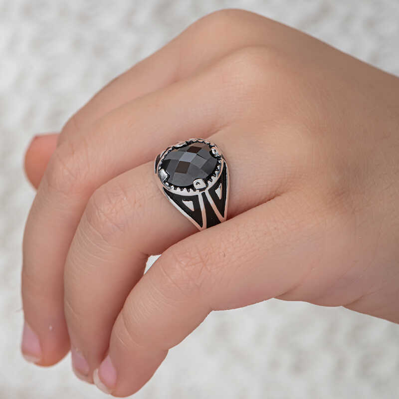 Silver Black Zircon Stone Children’s Men’s Ring