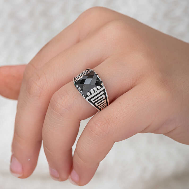 Silver Black Zircon Stone Children’s Men’s Ring