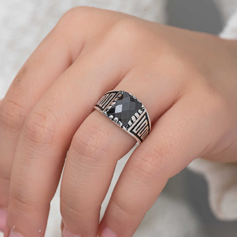 Silver Black Zircon Stone Children’s Men’s Ring