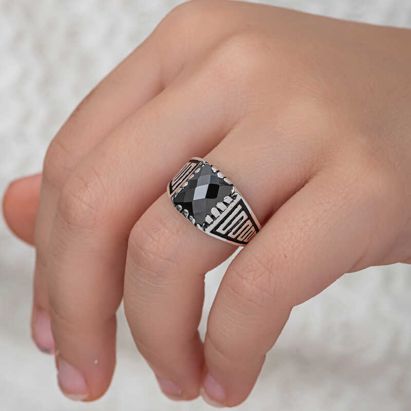 Silver Black Zircon Stone Children’s Men’s Ring