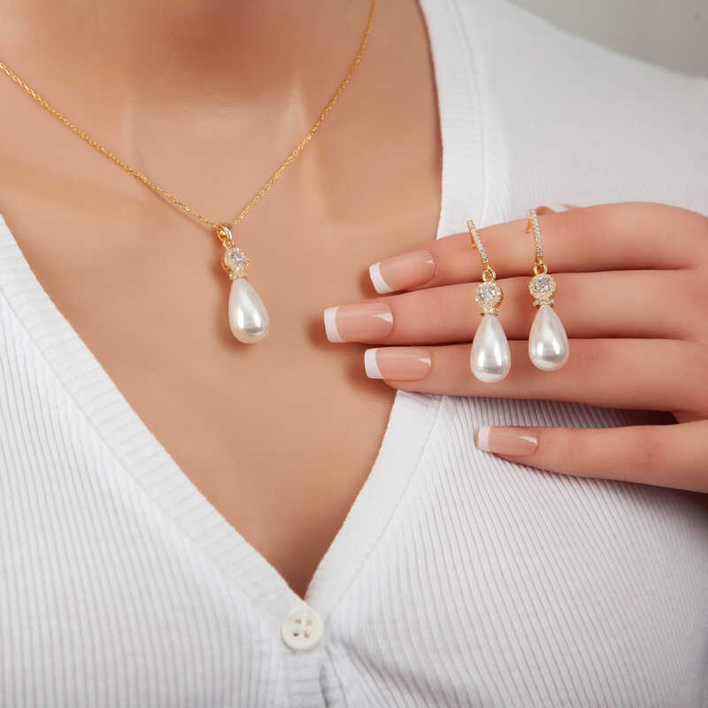 Silver Gold Drop Pearl Women’s Set