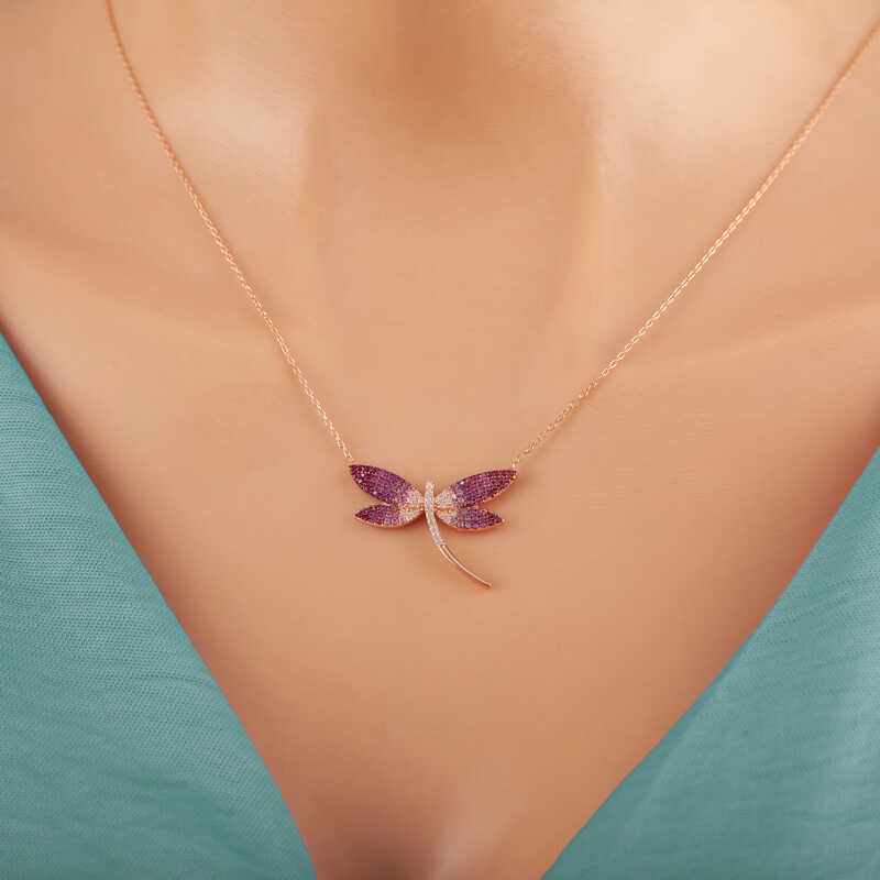 Silver Rose Dragonfly Women’s Necklace