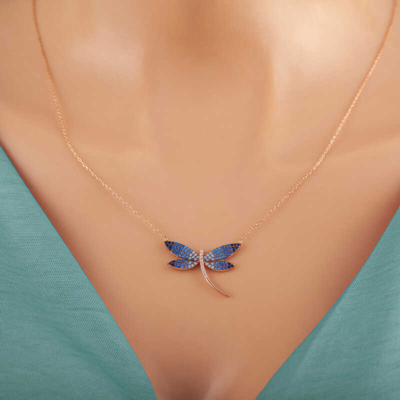 Silver Rose Dragonfly Women’s Necklace