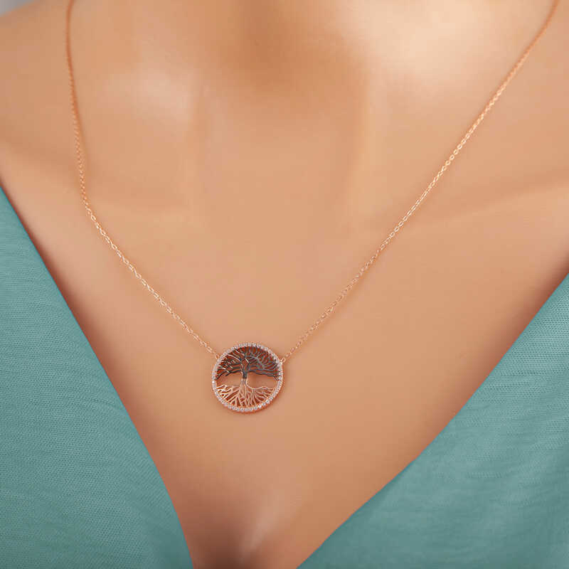 Silver Rose Tree of Life Women’s Necklace
