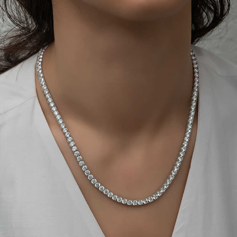 Silver 5 mm White Stone Waterway Women’s Necklace