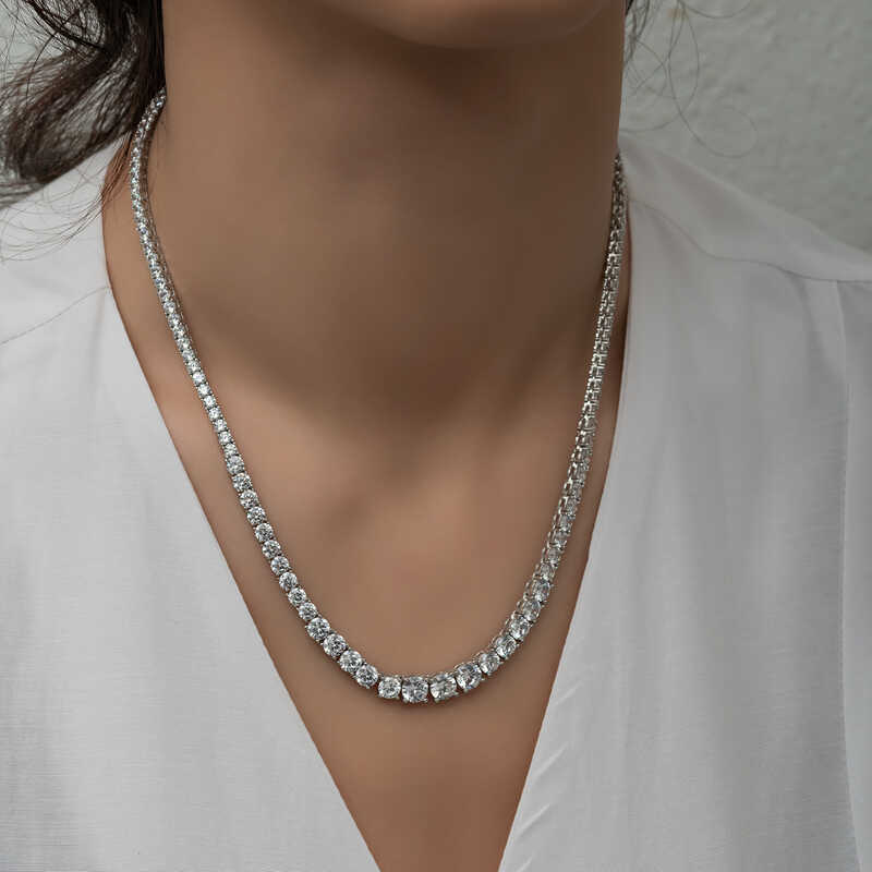 Silver Waterway Necklace with White Stones