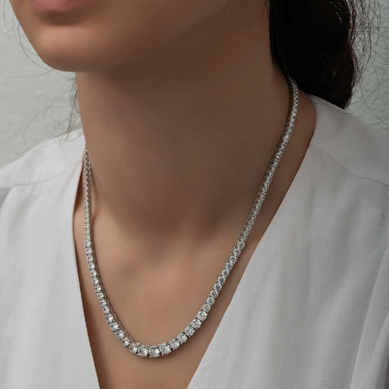 Silver Waterway Necklace with White Stones