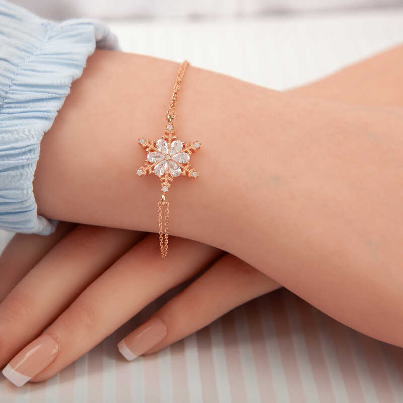 Silver Rose Snow Flower Women’s Bracelet