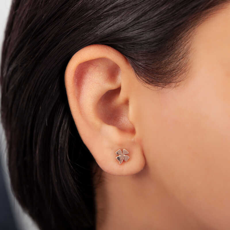 Silver Rose Clover Stud Women’s Earrings
