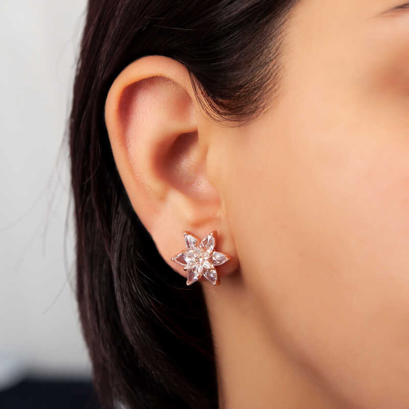 Silver Rose White Lotus Flower Stud Women’s Earrings