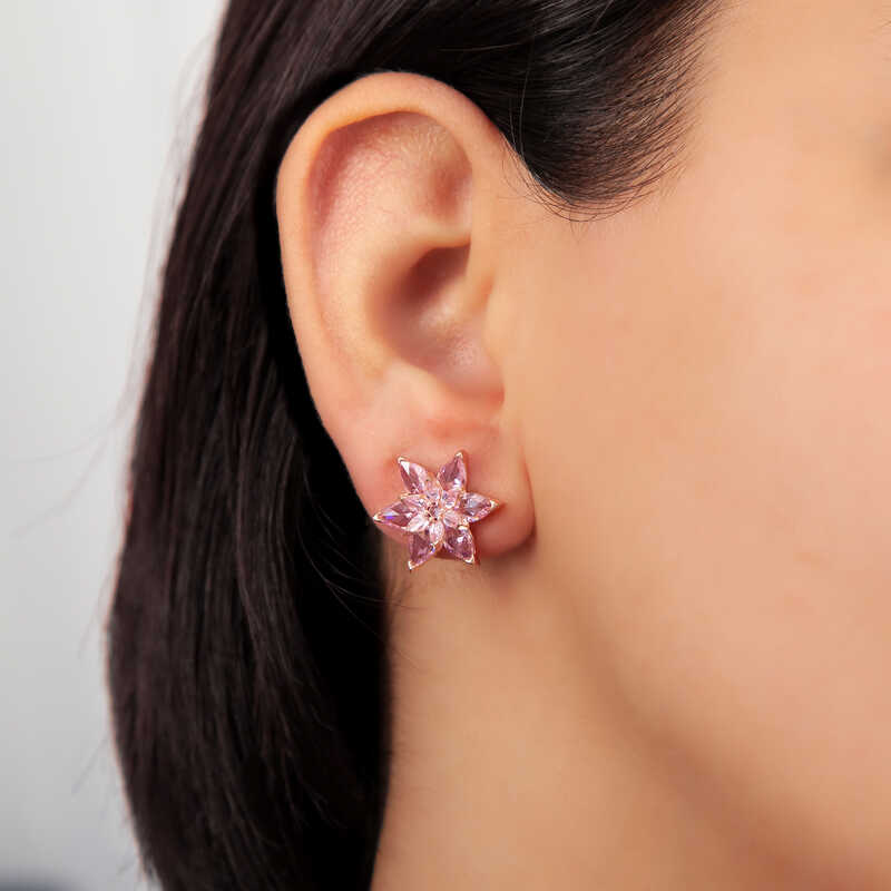 Silver Rose Pink Lotus Flower Stud Women’s Earrings