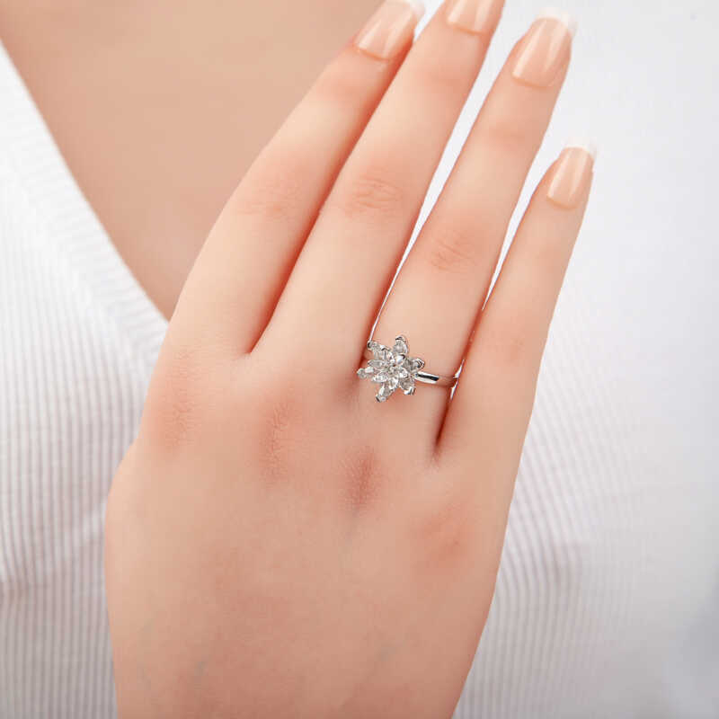 Silver White Stone Lotus Flower Women’s Ring